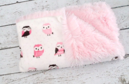 Luxe Pink Owl on Shaggy Pink Minky Blanket